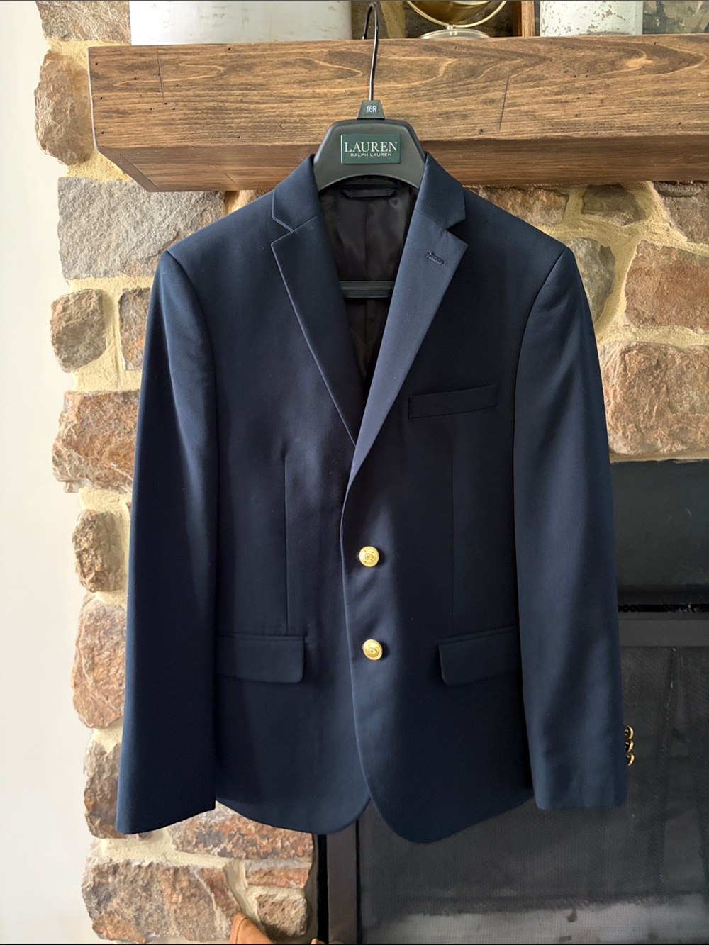 Boys Lauren Ralph Lauren Dark Navy Single-Breasted Blazer with Gold Buttons